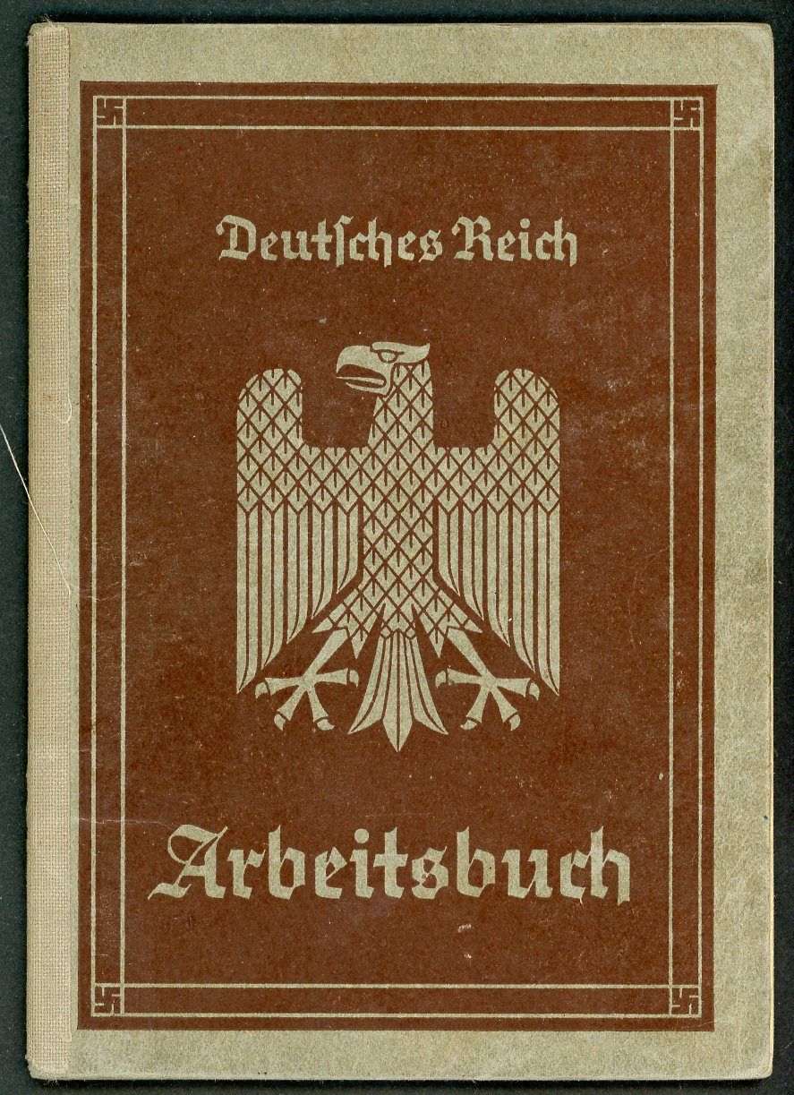 FACEBOOK AUCTION - German 3rd Reich Arbeitsbuch Book, 16 Work Entries, Kitchen Cook Jobs, Deutsche Reichsbahn, Polizei President Berlin, Etc. Etc.