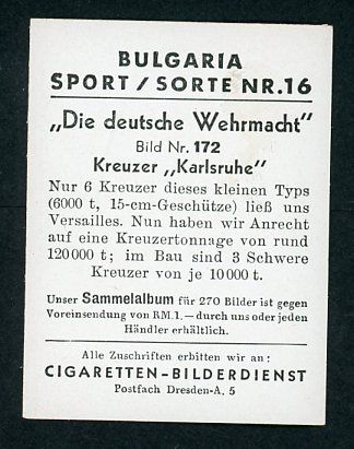 FACEBOOK AUCTION - German 3rd Reich Cigarette Card - Kriegsmarine Kreuzer Karlsruhe Ship with Massive Swaz War Flag !