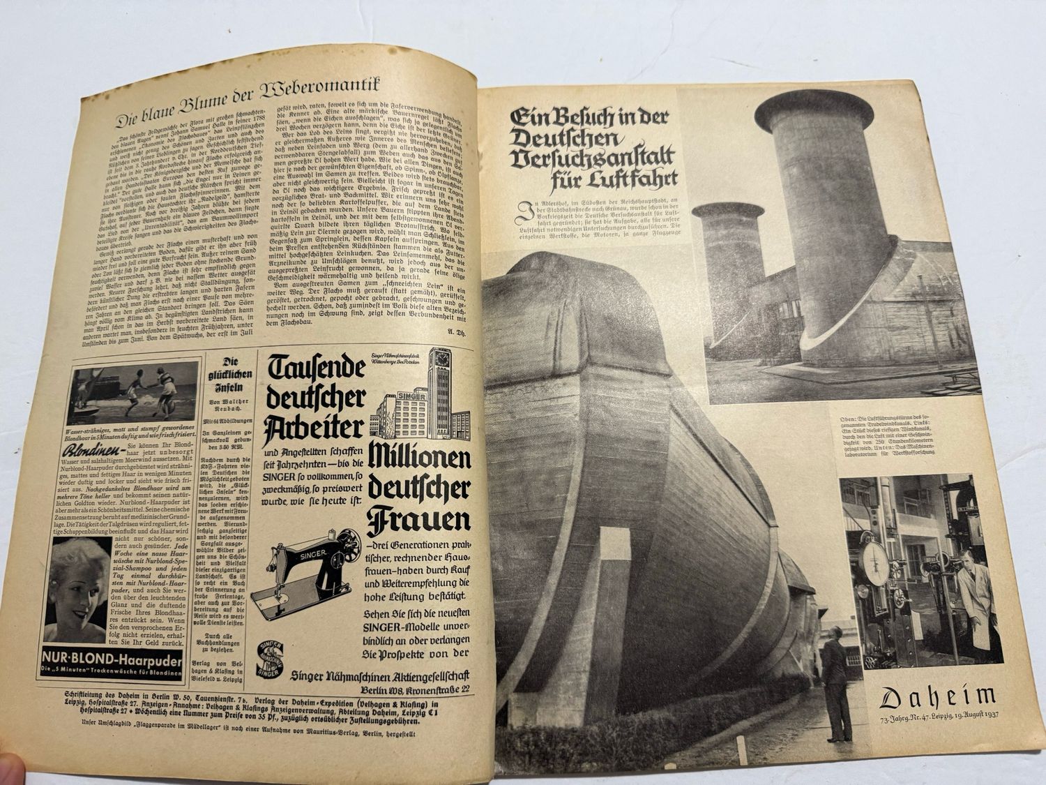 FACEBOOK AUCTION - German Third Reich Magazine &quot;Daheim&quot; 1937, Female RAD Flag Salute On Cover, Art, Advertisements, Etc.