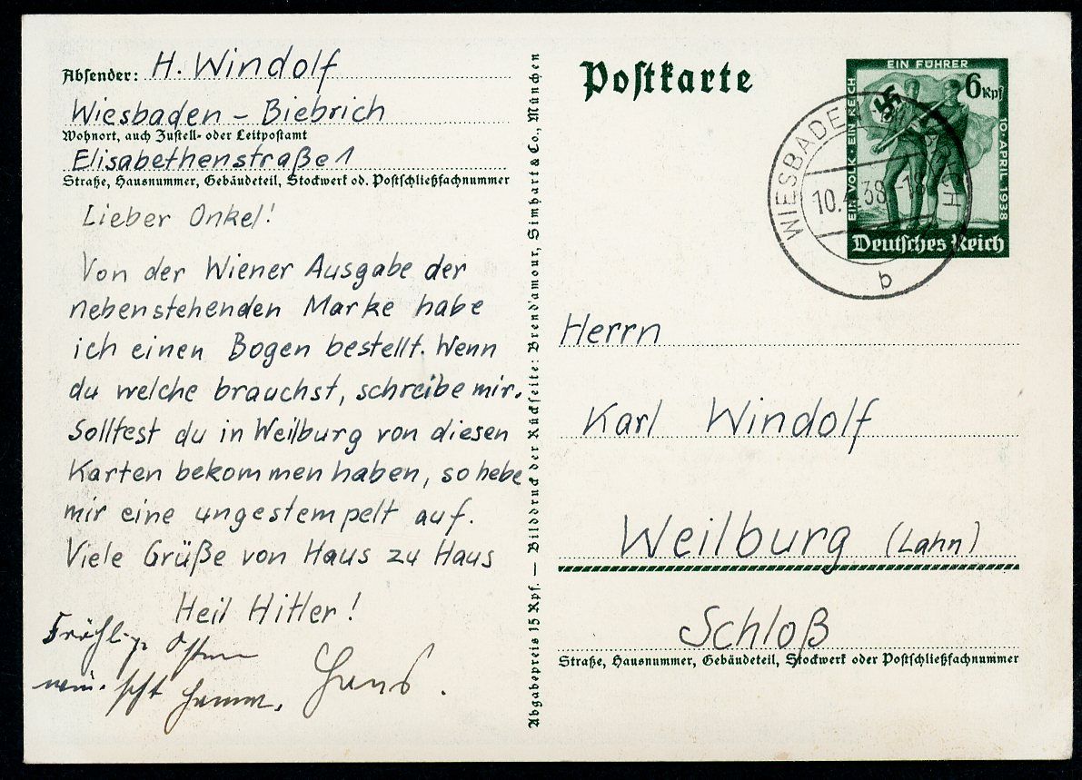 FACEBOOK AUCTION - German Adolf H!itler Postcard From 1938 Ein Volk Ein Reich Ein Fuhrer