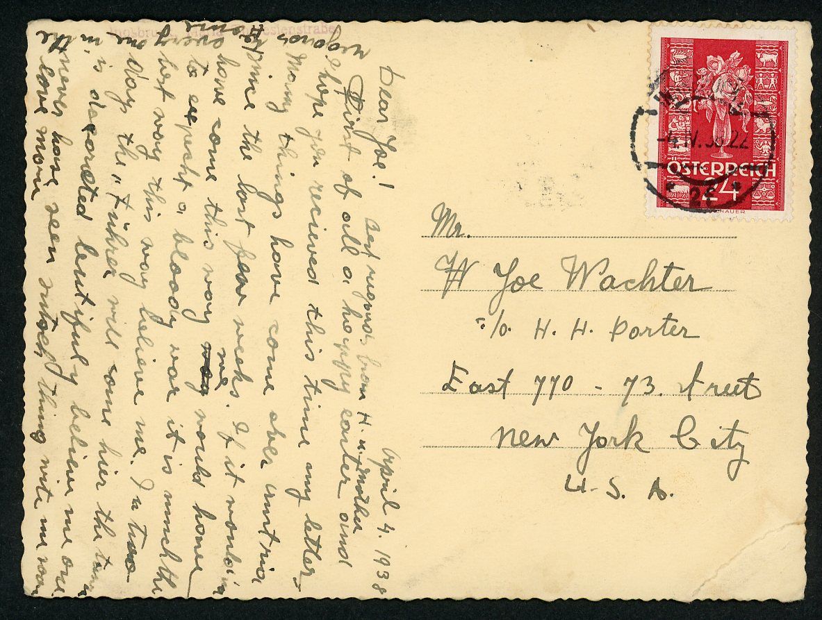 FACEBOOK AUCTION - Third Reich Postcard Innsbruck Austria Large Swaz On Mountain Top, English Writing On Back About Fuhrer&#39;s Visit and Mailed To New York City 1938