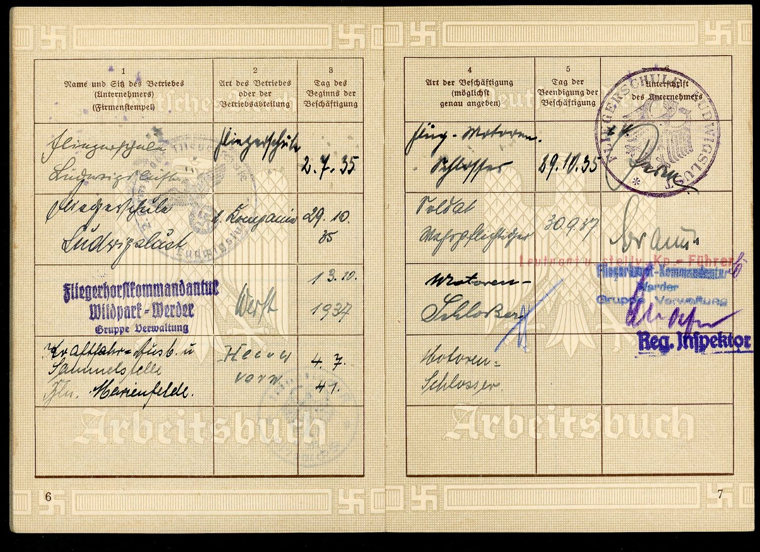 FACEBOOK AUCTION - German Third Reich Arbeitsbuch For Jorgen Kleinschmidt, Locksmith, Also Notation For Flight School