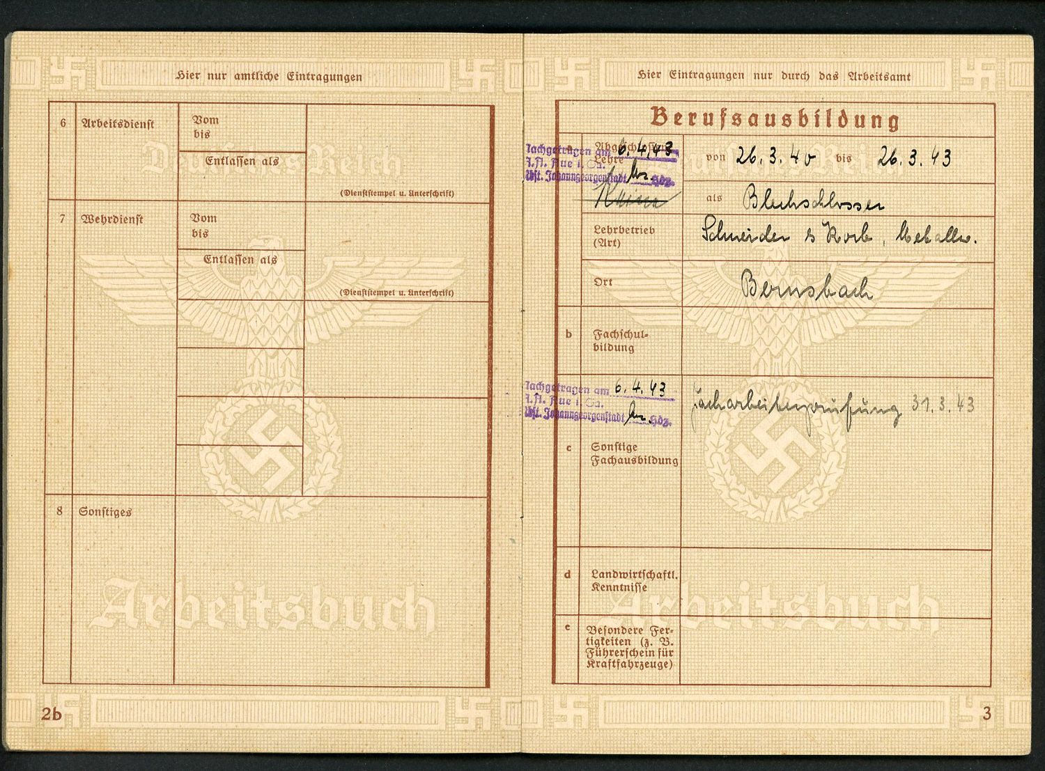 FACEBOOK AUCTION - German WW2 Arbeitsbuch For 17 Year Old Metal Worker, Later Deutsche Reichsbahn, A *