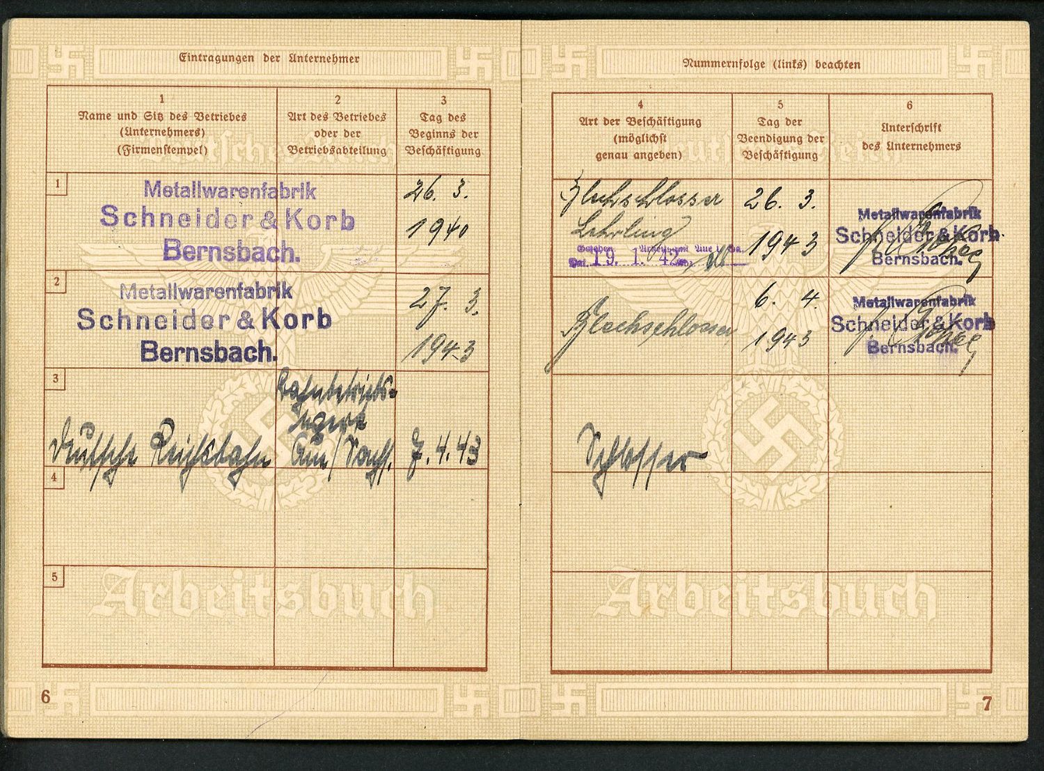 FACEBOOK AUCTION - German WW2 Arbeitsbuch For 17 Year Old Metal Worker, Later Deutsche Reichsbahn, A *