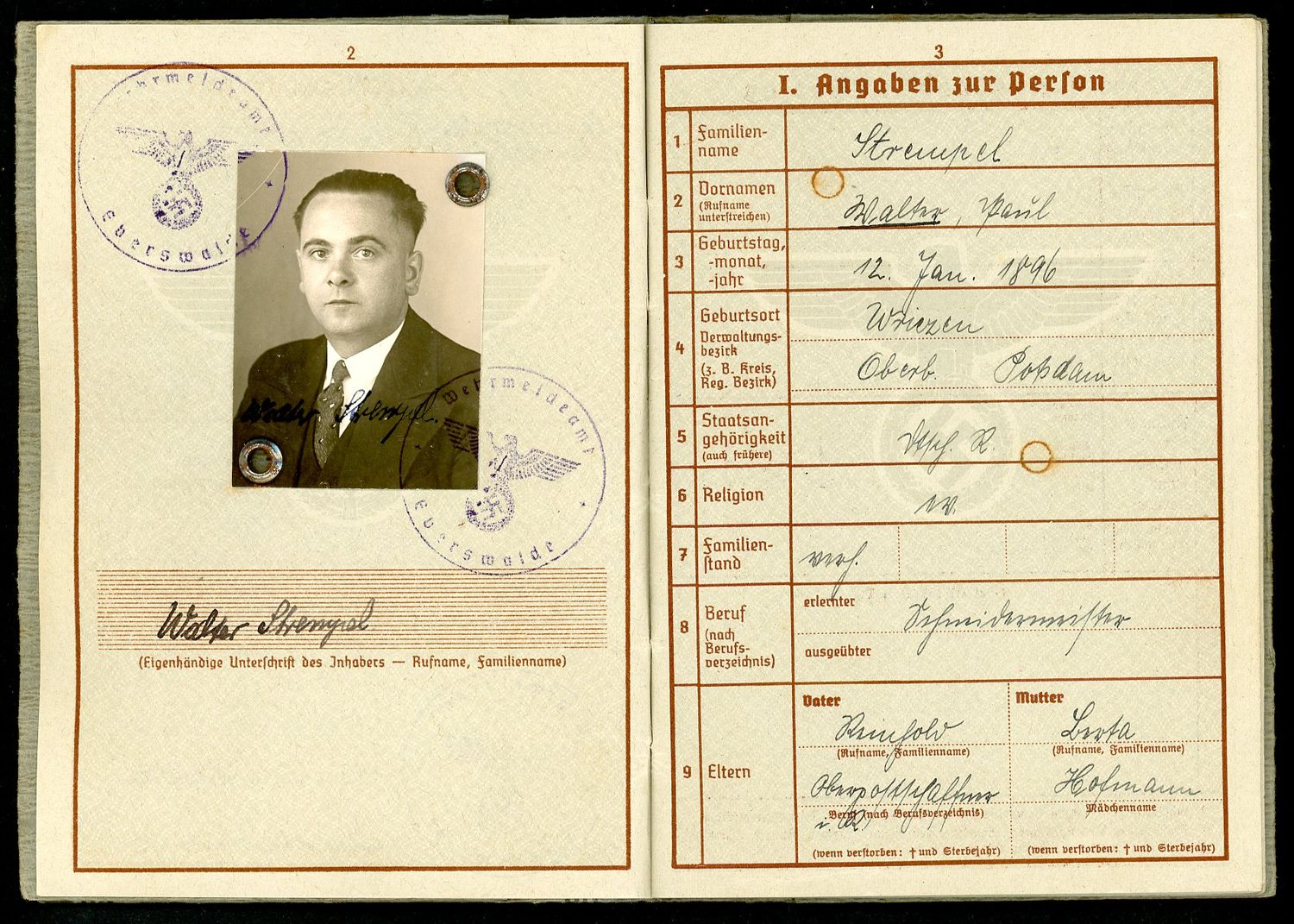 FACEBOOK AUCTION - German WW2 Wehrpass, 2nd Pattern, Walter Streupel, B*