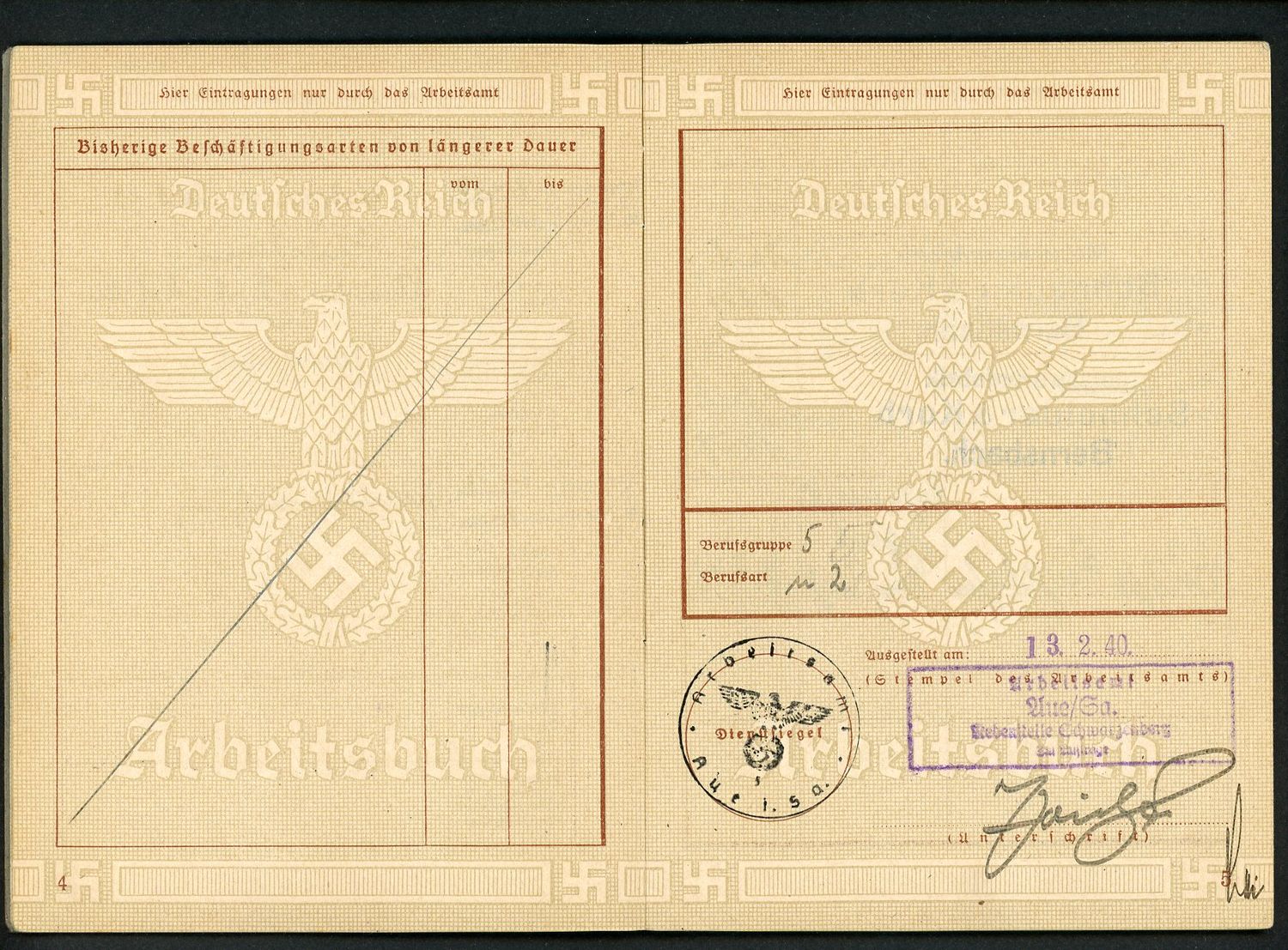 FACEBOOK AUCTION - German WW2 Arbeitsbuch For 17 Year Old Metal Worker, Later Deutsche Reichsbahn, A *