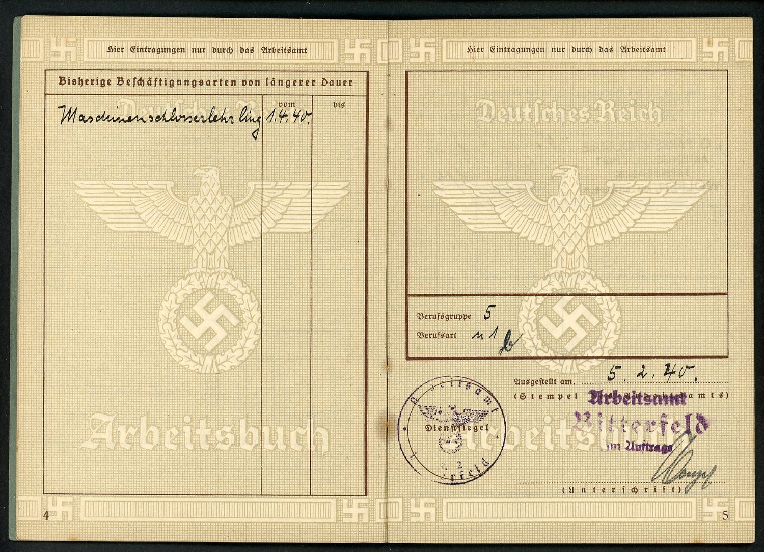 FACEBOOK AUCTION - German WW2 Arbeitsbuch For 13 Year Old Working In Paint Factory, War Year 1940, B*