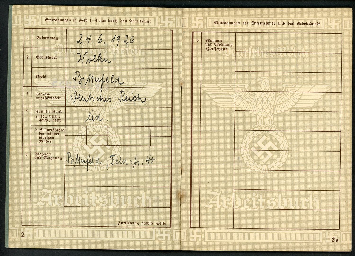FACEBOOK AUCTION - German WW2 Arbeitsbuch For 13 Year Old Working In Paint Factory, War Year 1940, B*