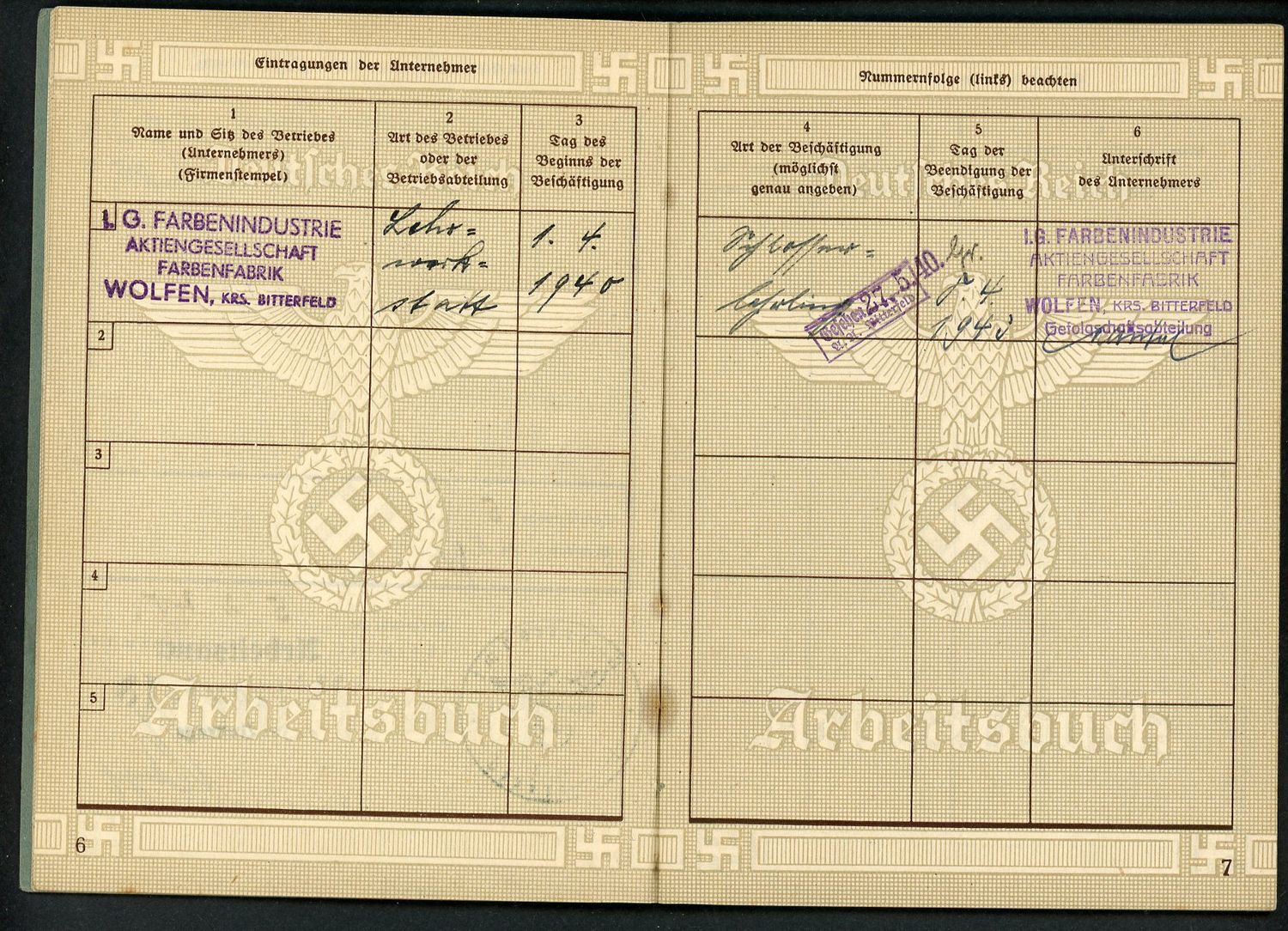 FACEBOOK AUCTION - German WW2 Arbeitsbuch For 13 Year Old Working In Paint Factory, War Year 1940, B*