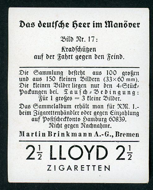 FACEBOOK AUCTION - Deutsche Heer Im Manover Cigarette Card - German Motorcycle Team Under Fire In Action
