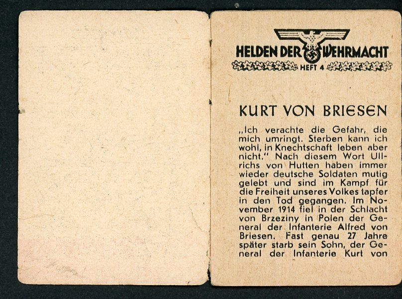 FACEBOOK AUCTION - German WW2 Army General Kurt von Briesen Knights Cross Mini Booklet From WHW Tag Der Wehrmacht 1942/43