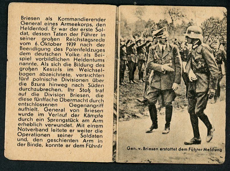 FACEBOOK AUCTION - German WW2 Army General Kurt von Briesen Knights Cross Mini Booklet From WHW Tag Der Wehrmacht 1942/43