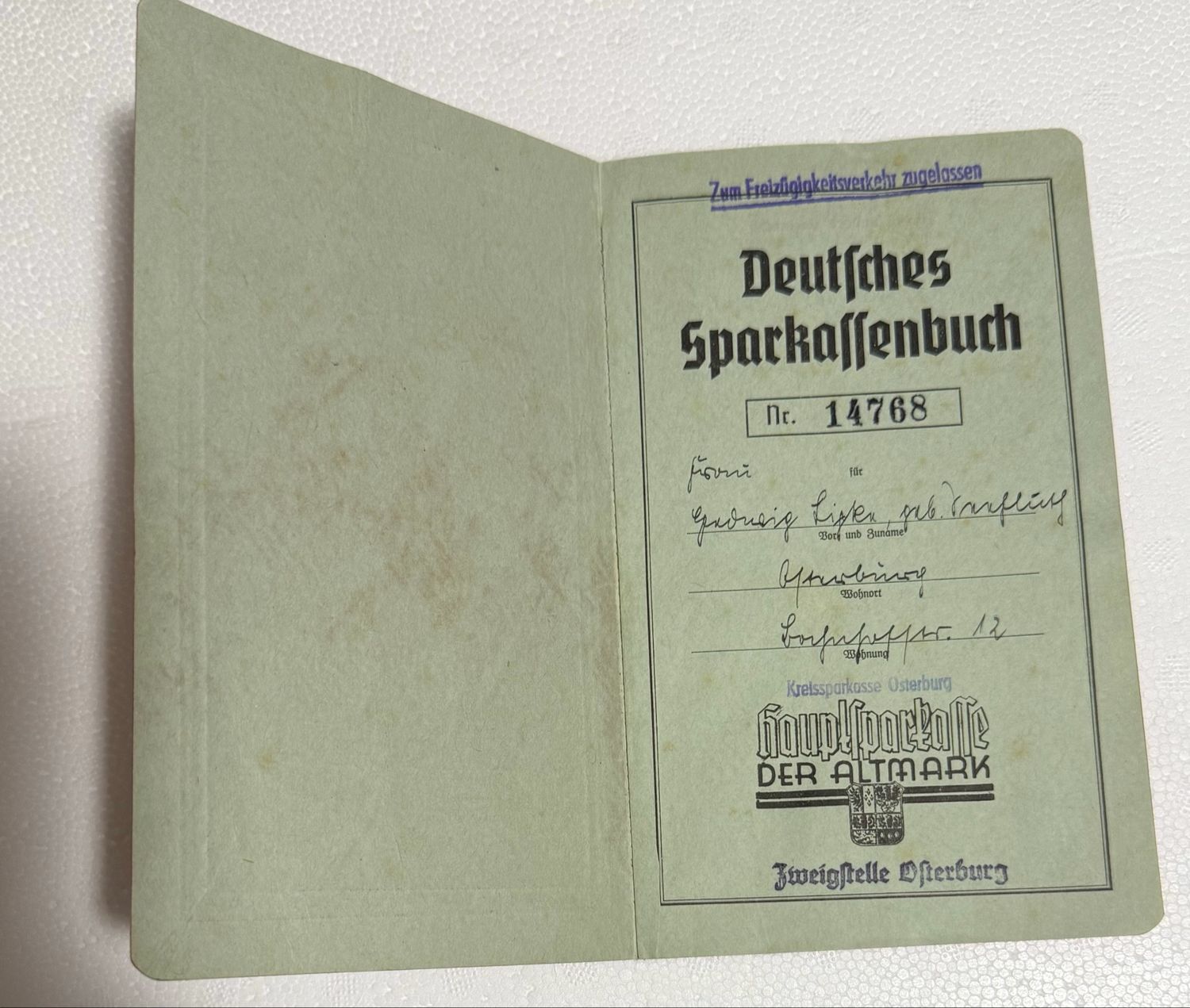 FACEBOOK AUCTION - German Bank Savings Account Book Used From 1942 Through 1954 Deutsches Sparkassenbuch Der Altmark Osterburg