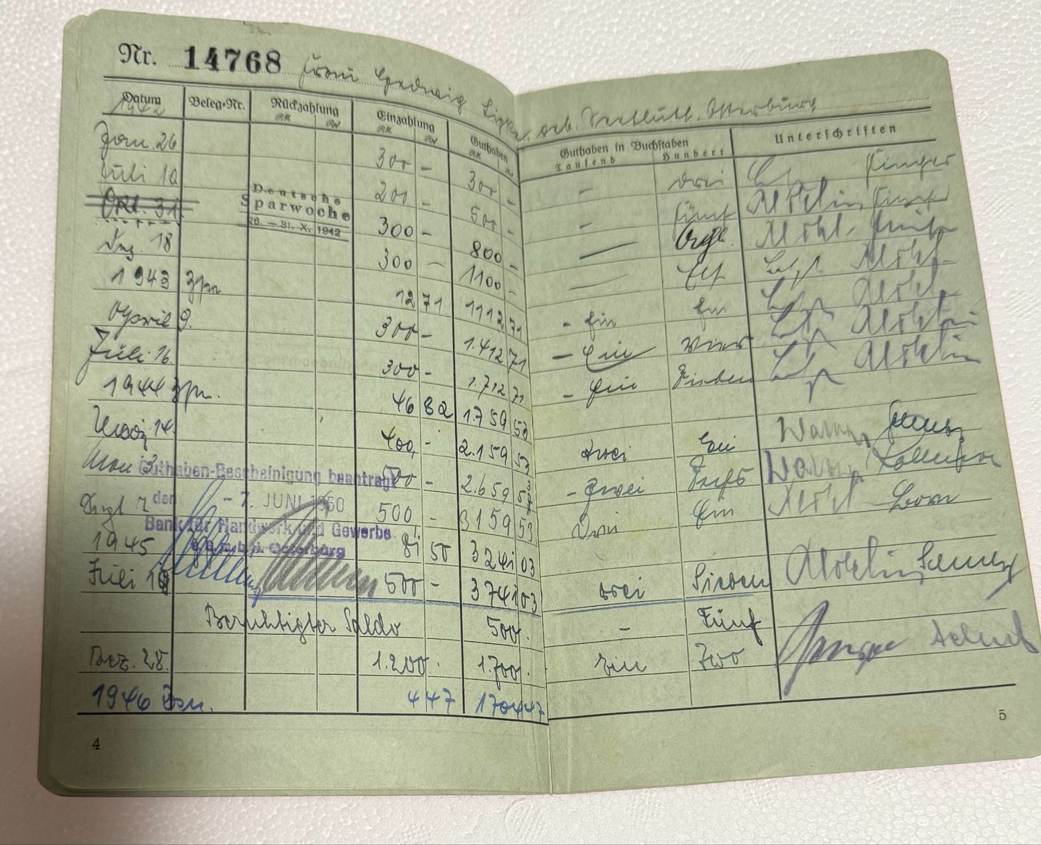FACEBOOK AUCTION - German Bank Savings Account Book Used From 1942 Through 1954 Deutsches Sparkassenbuch Der Altmark Osterburg