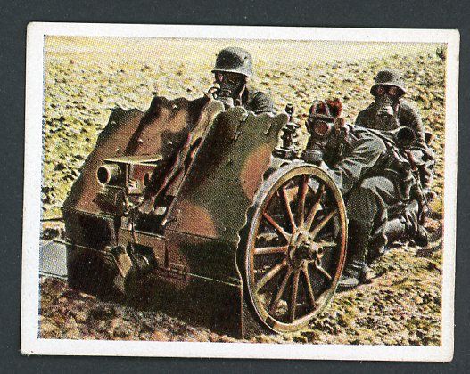 FACEBOOK AUCTION - German 3rd Reich Cigarette Card Deutsche Wehrmacht 75mm Infantry Gun &amp; Crew Wearing Helmets and Gasmasks