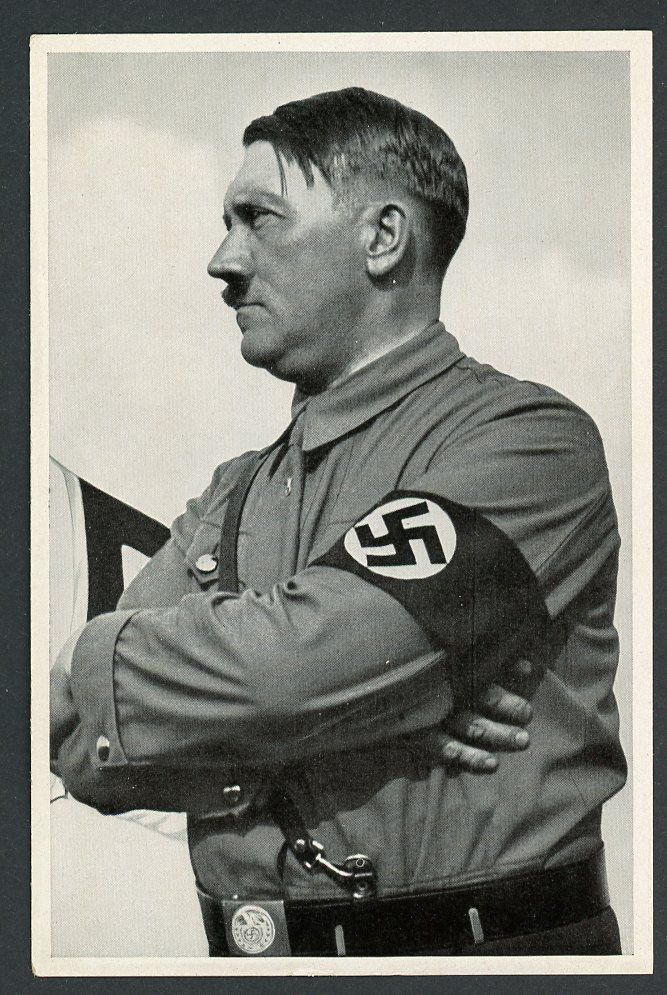 FACEBOOK AUCTION - German 3rd Reich Photo - Adolf H!tler In Full Pose Before Speech, Arms Crossed, Partei Swaz Armband