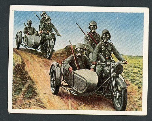 FACEBOOK AUCTION - German 3rd Reich Cigarette Card Deutsche Wehrmacht Heer Motorcycle Teams In Helmets &amp; Gasmasks