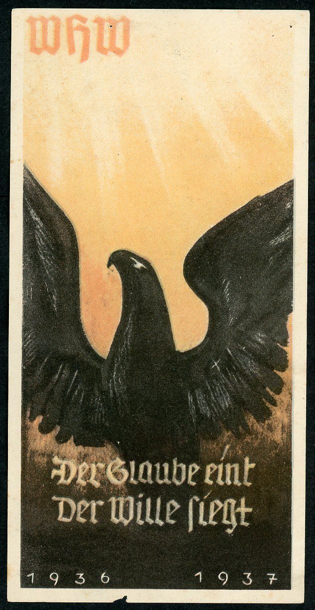 FACEBOOK AUCTION - German 3rd Reich Paper WHW Donation Door Plaque FAITH UNITES THE WILL WINS 1936 1937