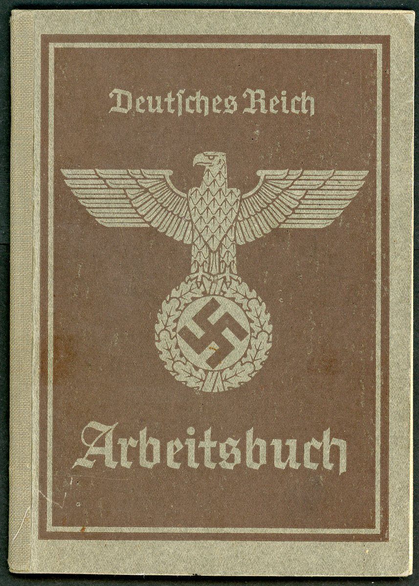 FACEBOOK AUCTION - German WW2 Arbeitsbuch 2nd Pattern For Woman Who Worked in Fashion Salon1939 through 1948, Held One Job For 9 Years!