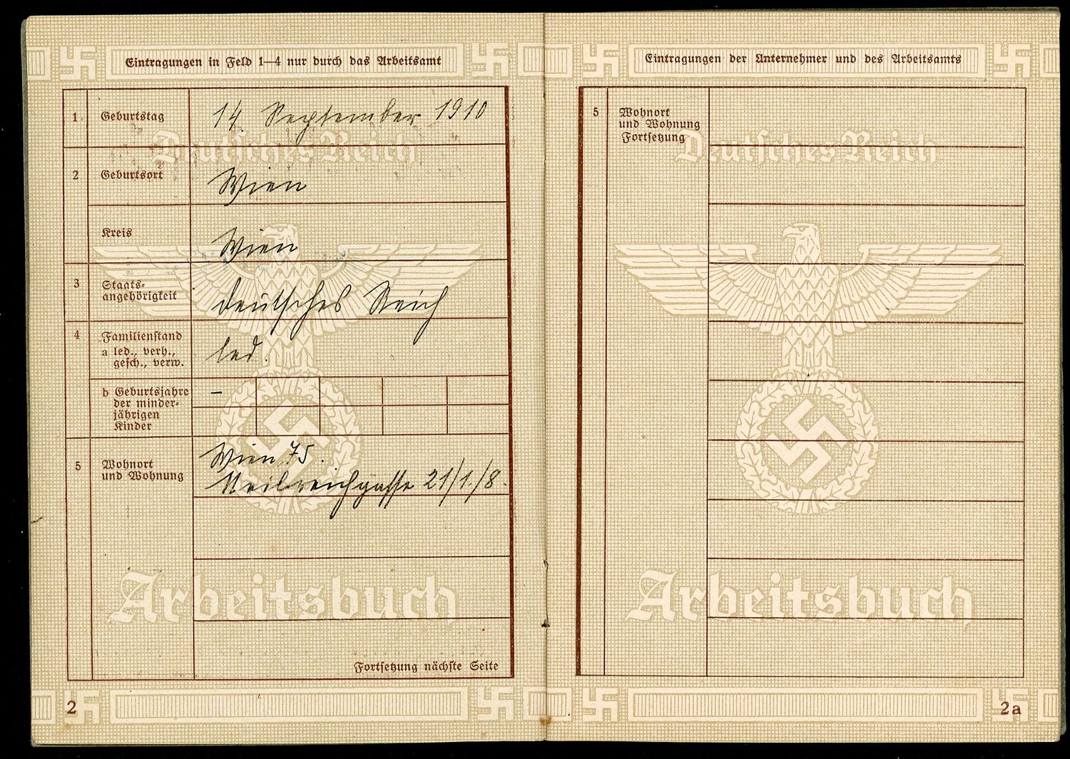 FACEBOOK AUCTION - German WW2 Arbeitsbuch 2nd Pattern For Woman Who Worked in Fashion Salon1939 through 1948, Held One Job For 9 Years!