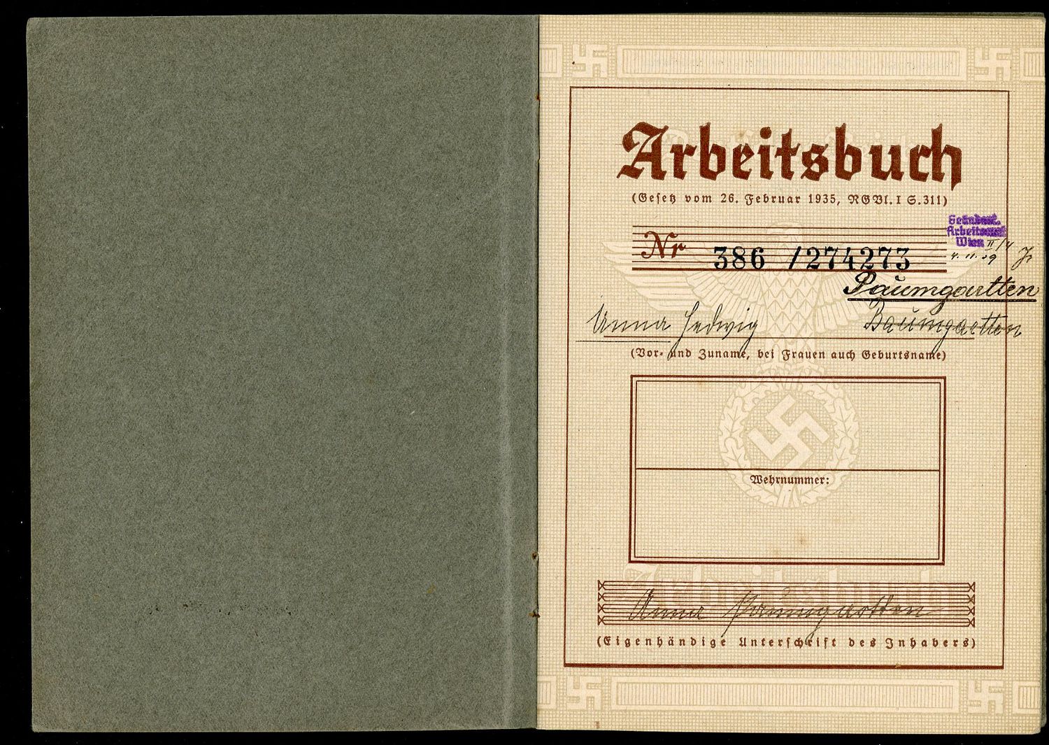 FACEBOOK AUCTION - German WW2 Arbeitsbuch 2nd Pattern For Woman Who Worked in Fashion Salon1939 through 1948, Held One Job For 9 Years!