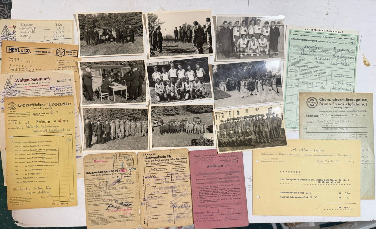FACEBOOK AUCTION - Lot of 45 German Documents 1940 Through 1950s: Receipts, Ausweis, Photos, Envelopes, Invoices &amp; More!