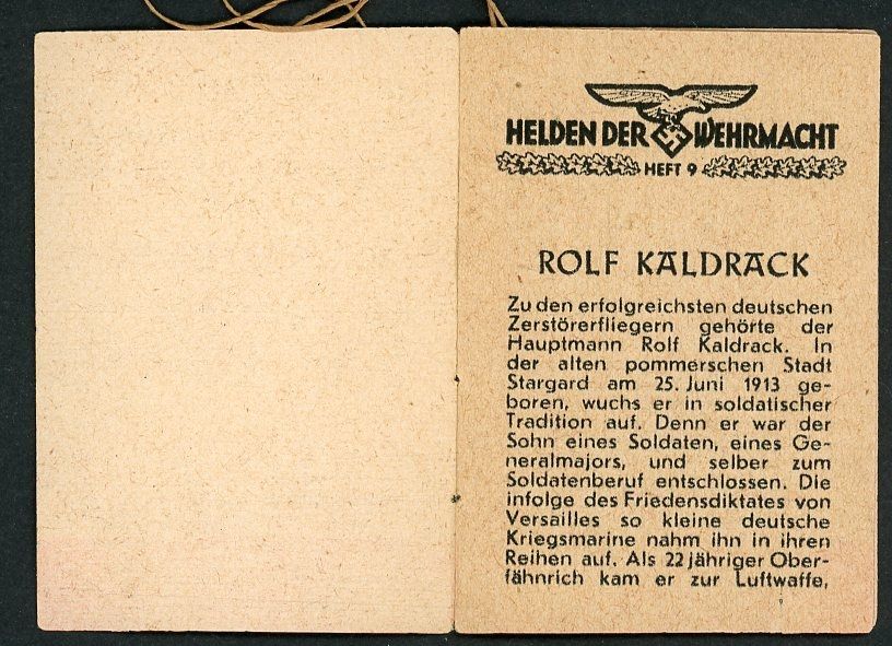 FACEBOOK AUCTION - German WW2 Luftwaffe Ace Hauptmann Rolf Kaldruck Knights Cross Mini Booklet From WHW Tag Der Wehrmacht 1942/43