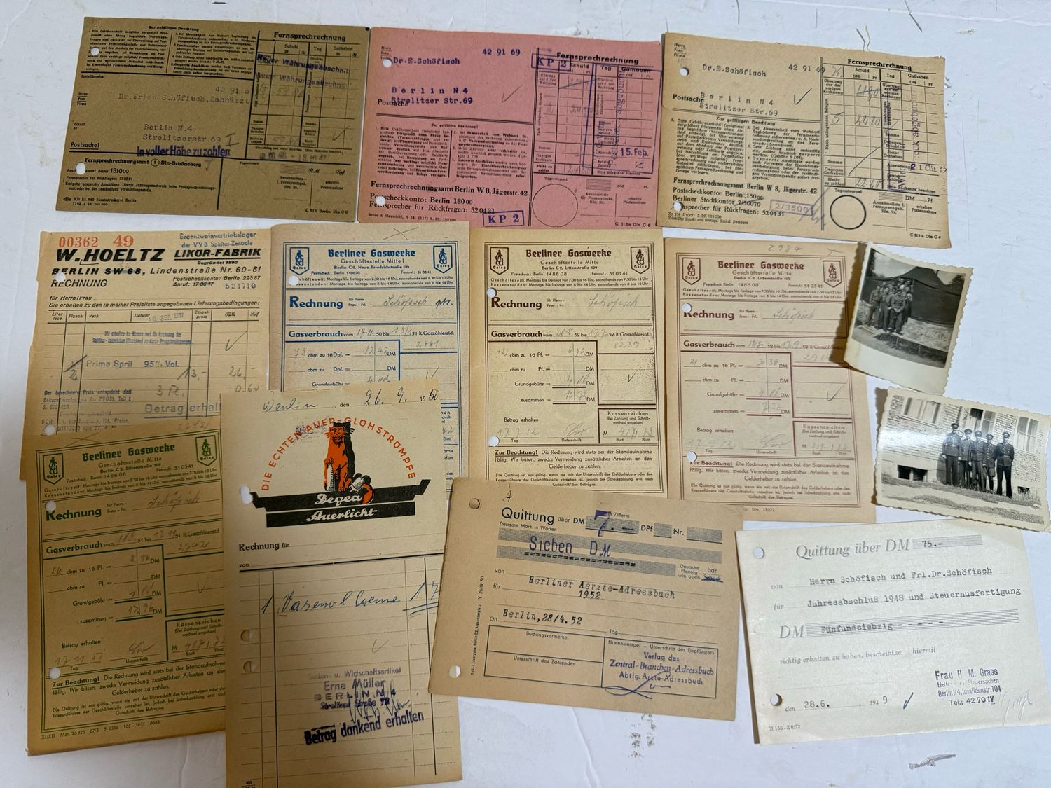 FACEBOOK AUCTION - Lot of 45 German Documents 1940 Through 1950s: Receipts, Ausweis, Photos, Envelopes, Invoices &amp; More!