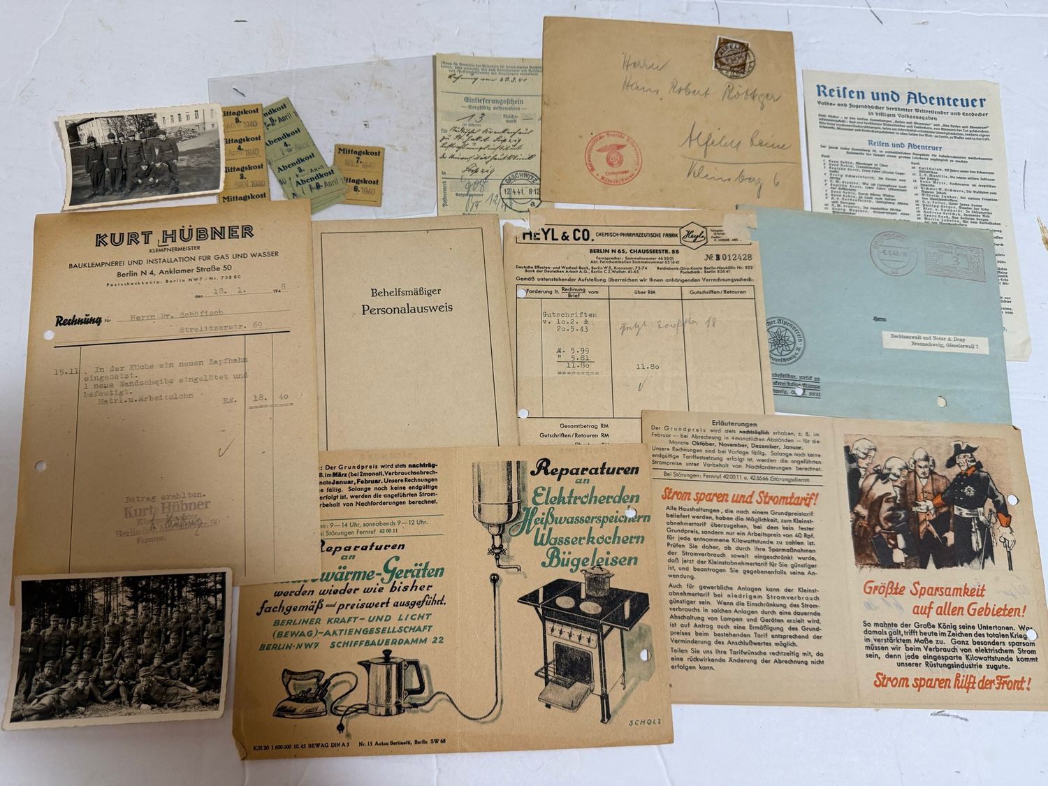 FACEBOOK AUCTION - Lot of 45 German Documents 1940 Through 1950s: Receipts, Ausweis, Photos, Envelopes, Invoices &amp; More!