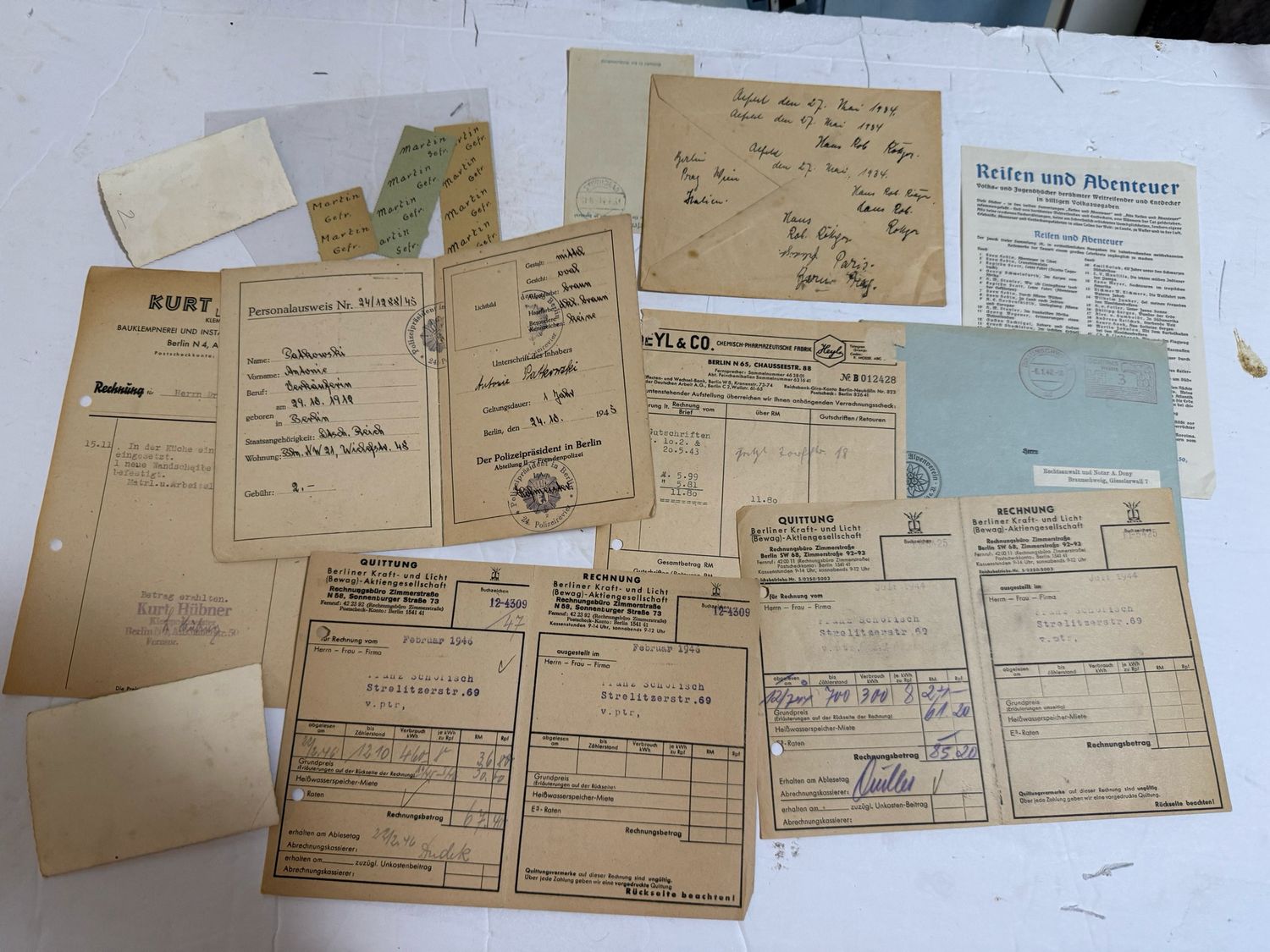 FACEBOOK AUCTION - Lot of 45 German Documents 1940 Through 1950s: Receipts, Ausweis, Photos, Envelopes, Invoices &amp; More!