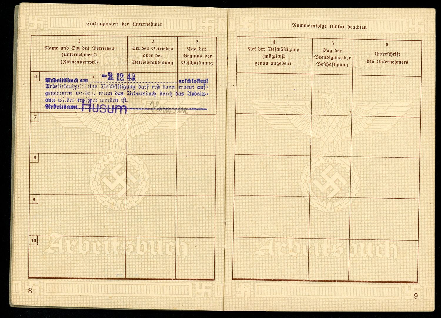 FACEBOOK AUCTION - German WW2 Arbeitsbuch For Teenage Girl Elise Walter, 5 Job Entries From 1938 to 1940, A*