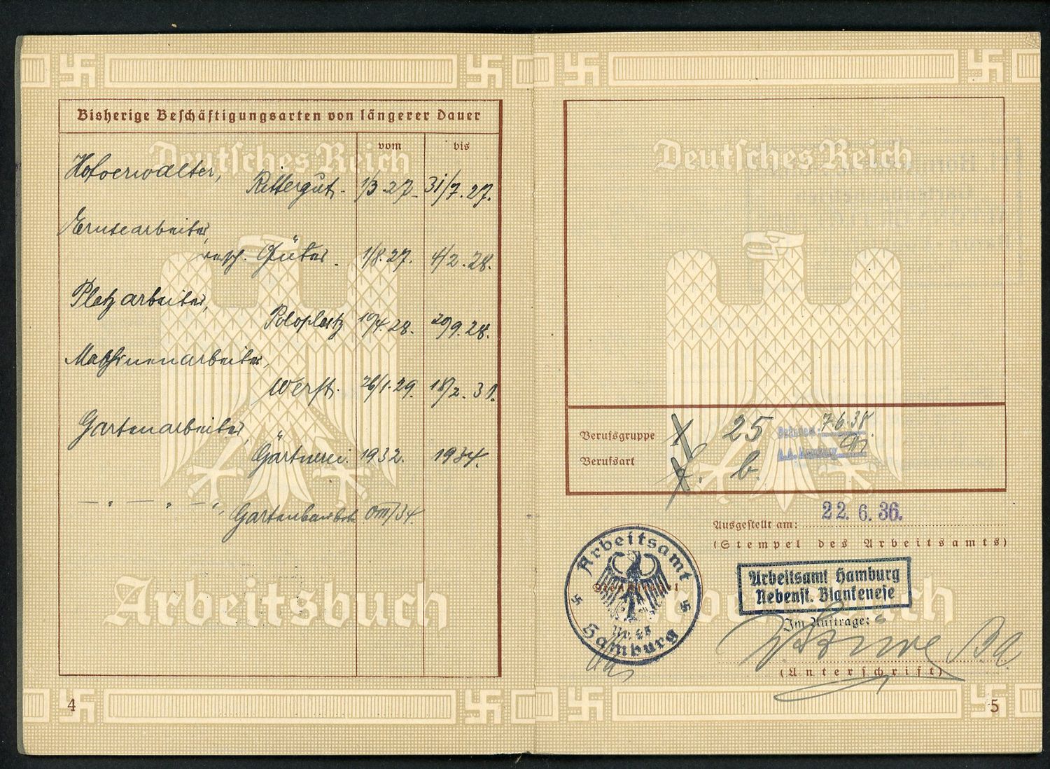 FACEBOOK AUCTION - German WW2 Arbeitsbuch For Hermann Siar, Gardener &amp; Officer Worker During Third Reich, B*