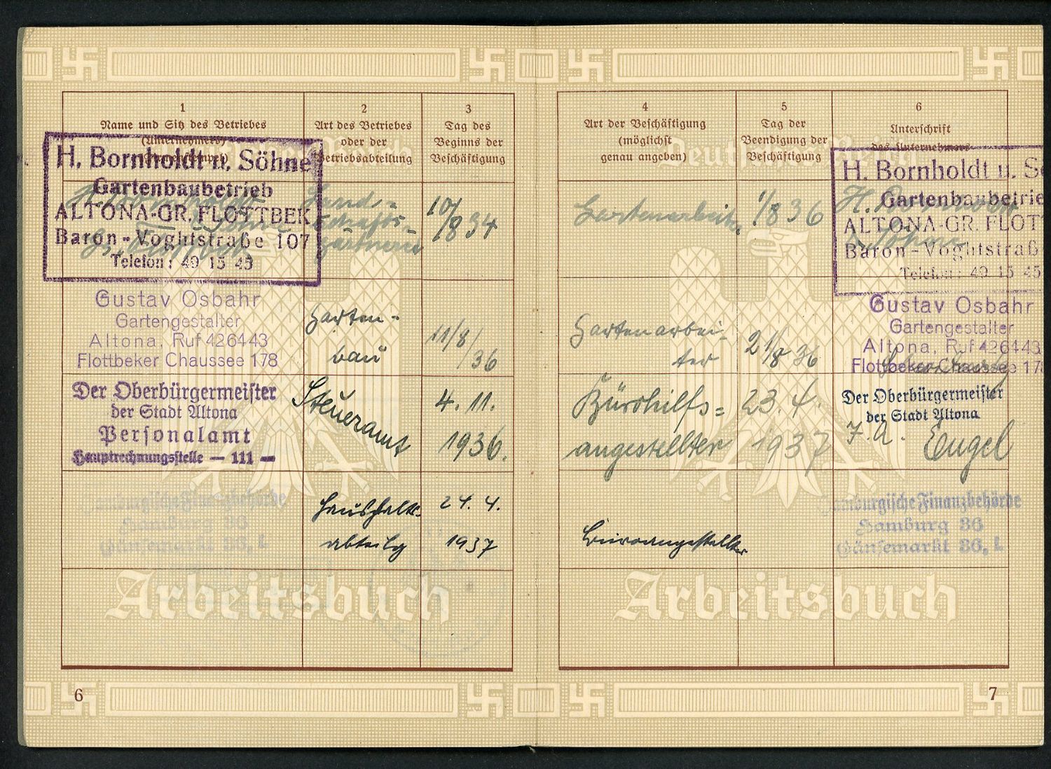 FACEBOOK AUCTION - German WW2 Arbeitsbuch For Hermann Siar, Gardener &amp; Officer Worker During Third Reich, B*