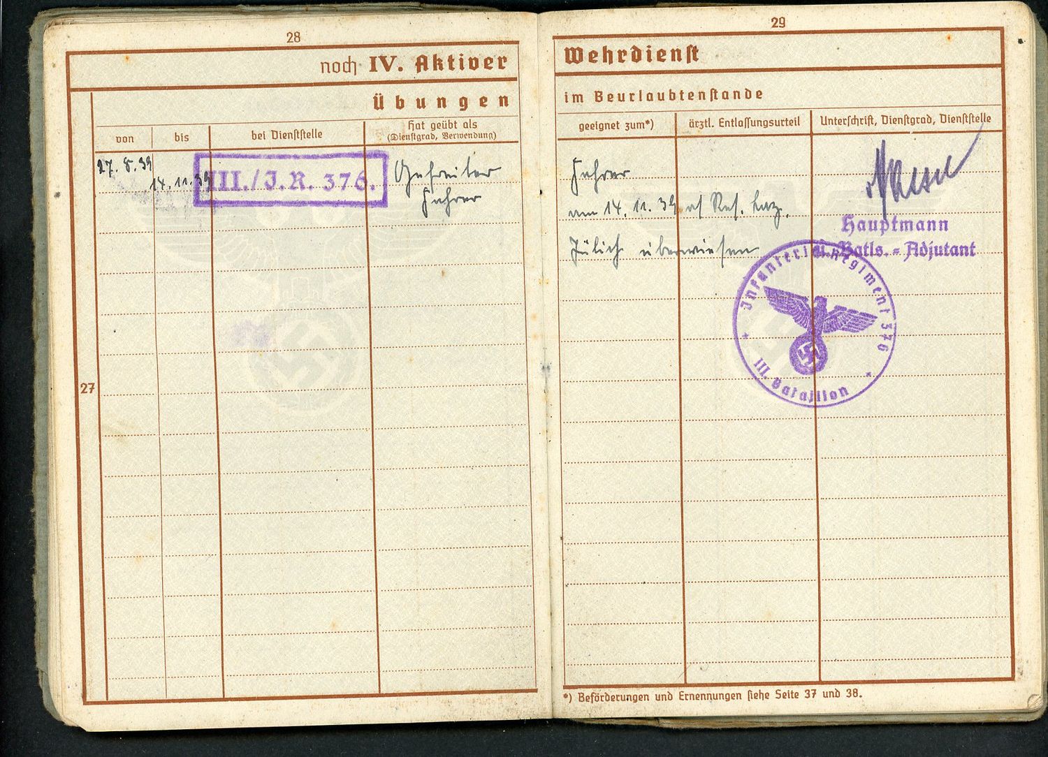 FACEBOOK AUCTION - German WW2 Wehrpass For WW1 And WW2 Veteran, 2nd Pattern *