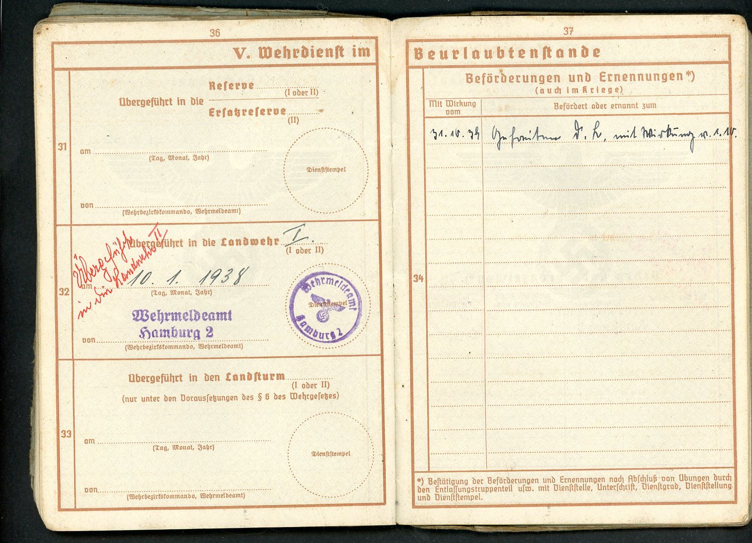 FACEBOOK AUCTION - German WW2 Wehrpass For WW1 And WW2 Veteran, 2nd Pattern *