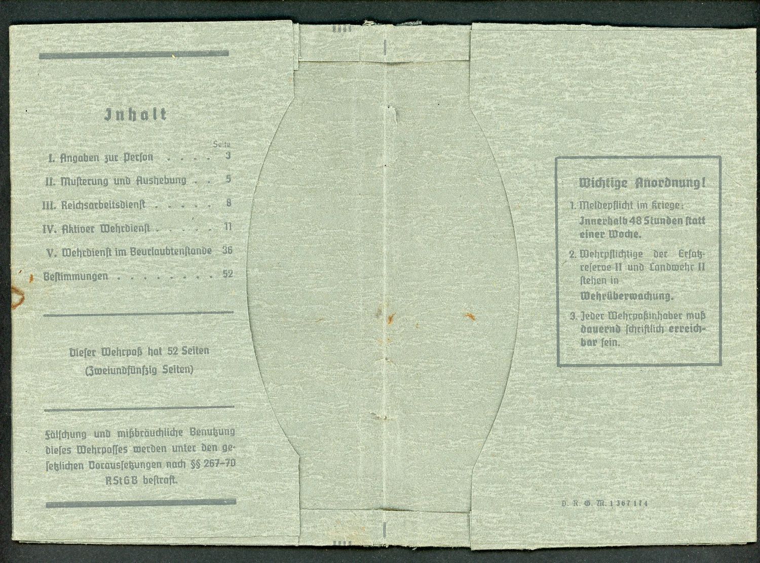 Z FACEBOOK AUCTION - German WW2 Wehrpass COVER, No Insides, Very Nice Condition, Great For Replacement *