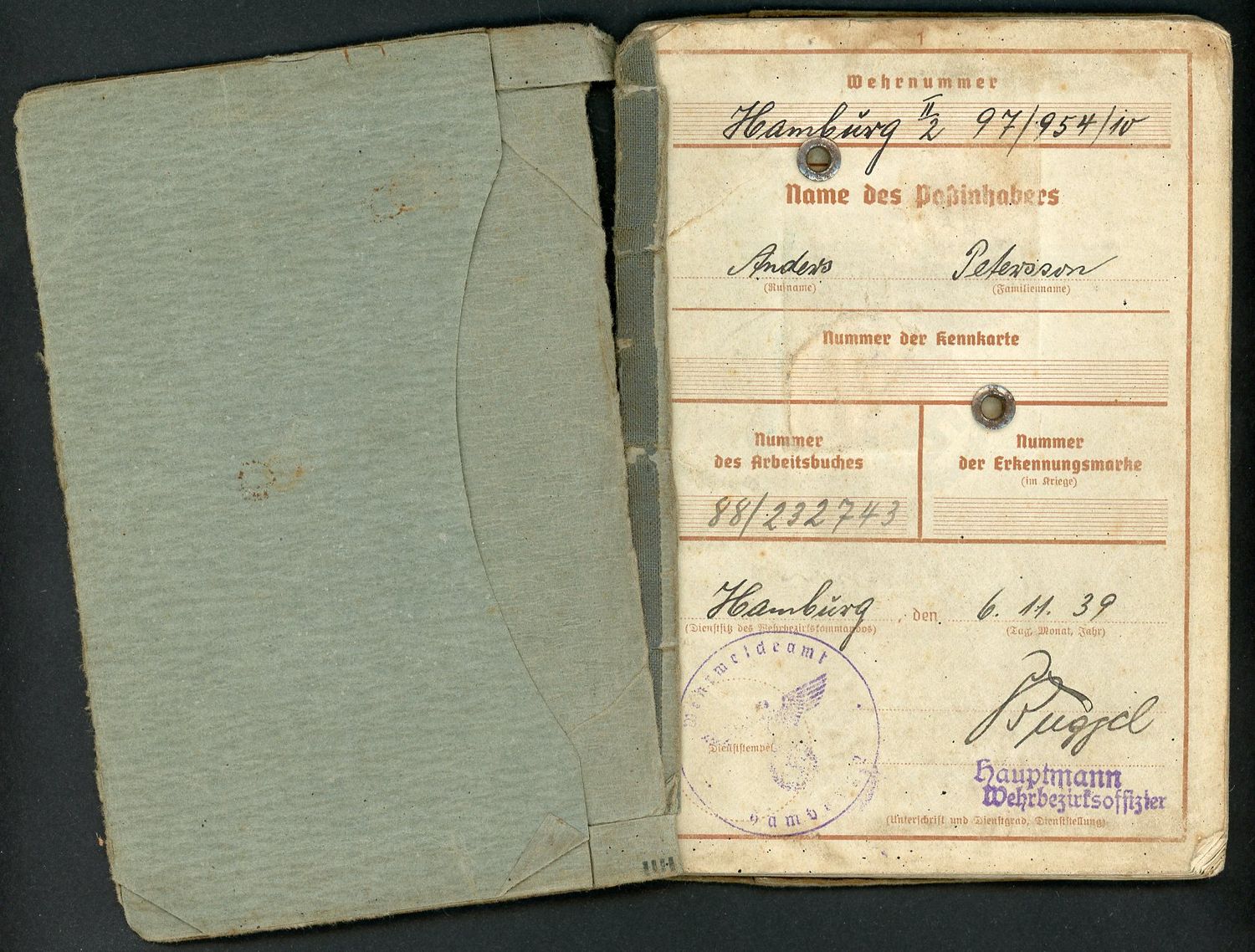 FACEBOOK AUCTION - German WW2 Wehrpass For WW1 And WW2 Veteran, 2nd Pattern *