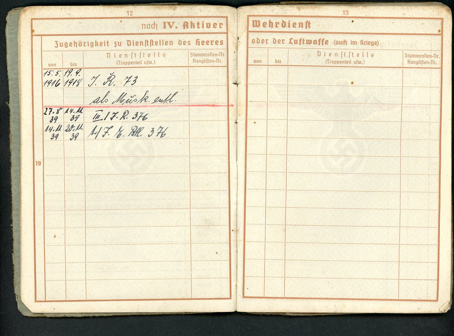 FACEBOOK AUCTION - German WW2 Wehrpass For WW1 And WW2 Veteran, 2nd Pattern *