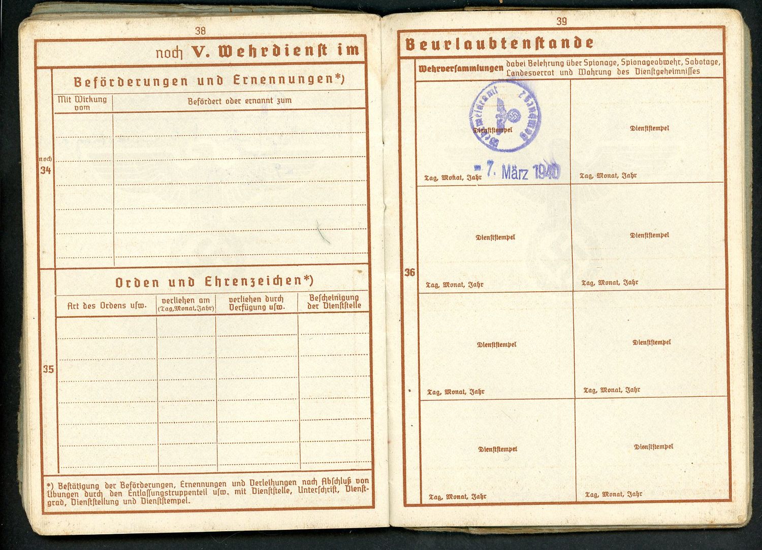 FACEBOOK AUCTION - German WW2 Wehrpass For WW1 And WW2 Veteran, 2nd Pattern *