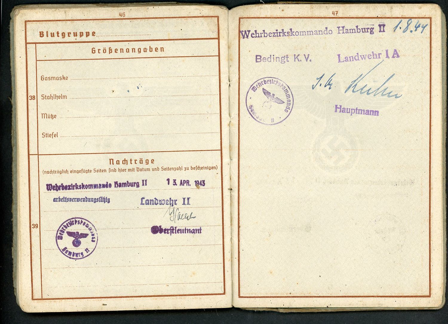 FACEBOOK AUCTION - German WW2 Wehrpass For WW1 And WW2 Veteran, 2nd Pattern *