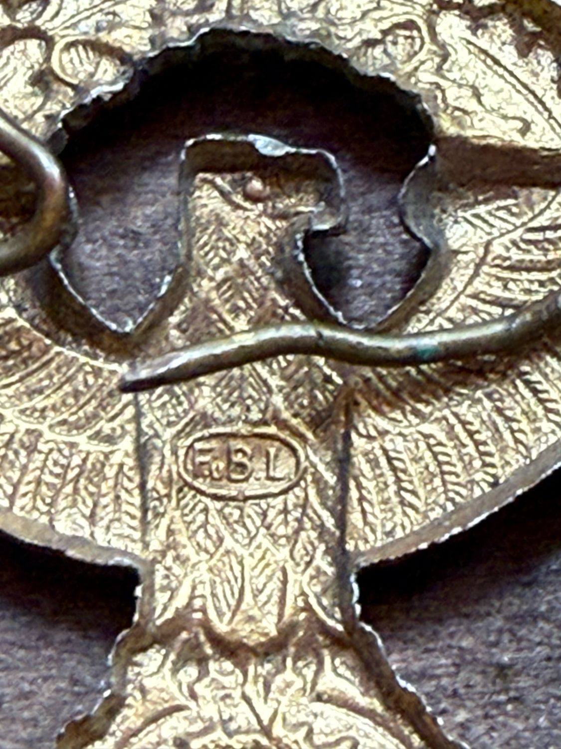 FACEBOOK AUCTION - German WW2 Water Police Visor Cap Eagle Badge, Gold, Maker FBL, Nice Piece! *