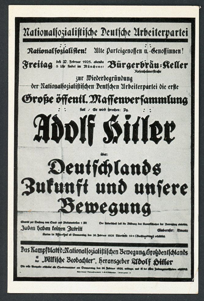 FACEBOOK AUCTION - German 3rd Reich Photo - 1925 Adolf H!tler Speech Advertisement Poster &quot;Der Kampf Beginnt Von Neuem&quot;.