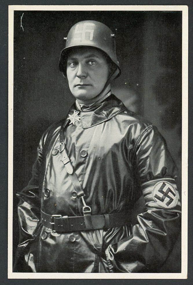 FACEBOOK AUCTION - 1923 Portrait of Hermann Goring in Helmet, Pour le Merite Medal, Leather Coat with Swaz Armband While Leader of The SA Sturmabteilung