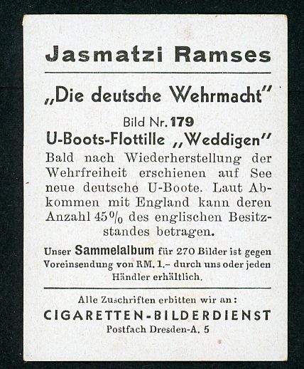 FACEBOOK AUCTION - German 3rd Reich Cigarette Card, Kriegsmarine U-boat Flotilla Submarine U7 U8 U9 U10 U11