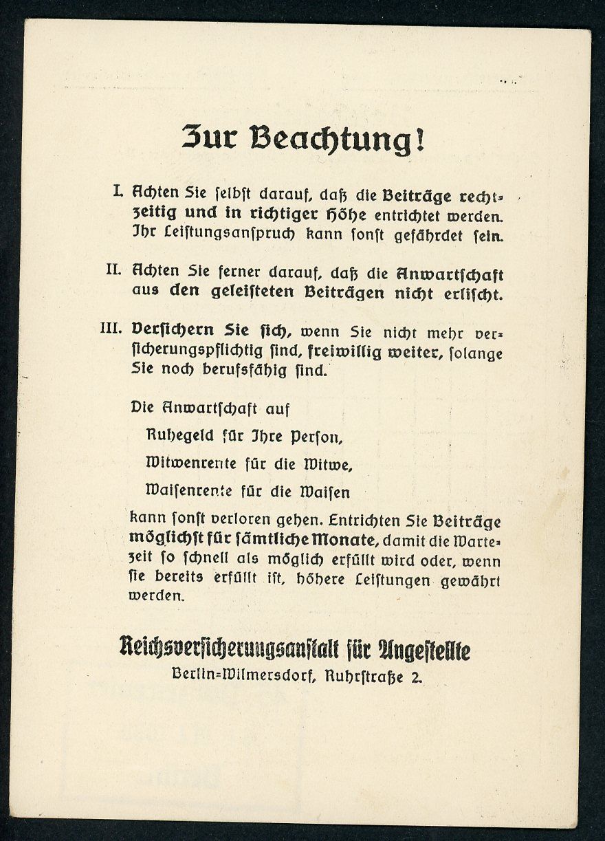 Z FACEBOOK AUCTION - German Third Reich Government Employee Insurance Benefits Reference Card 1938 Polizei Berlin Eagle Swaz Ink Stamps