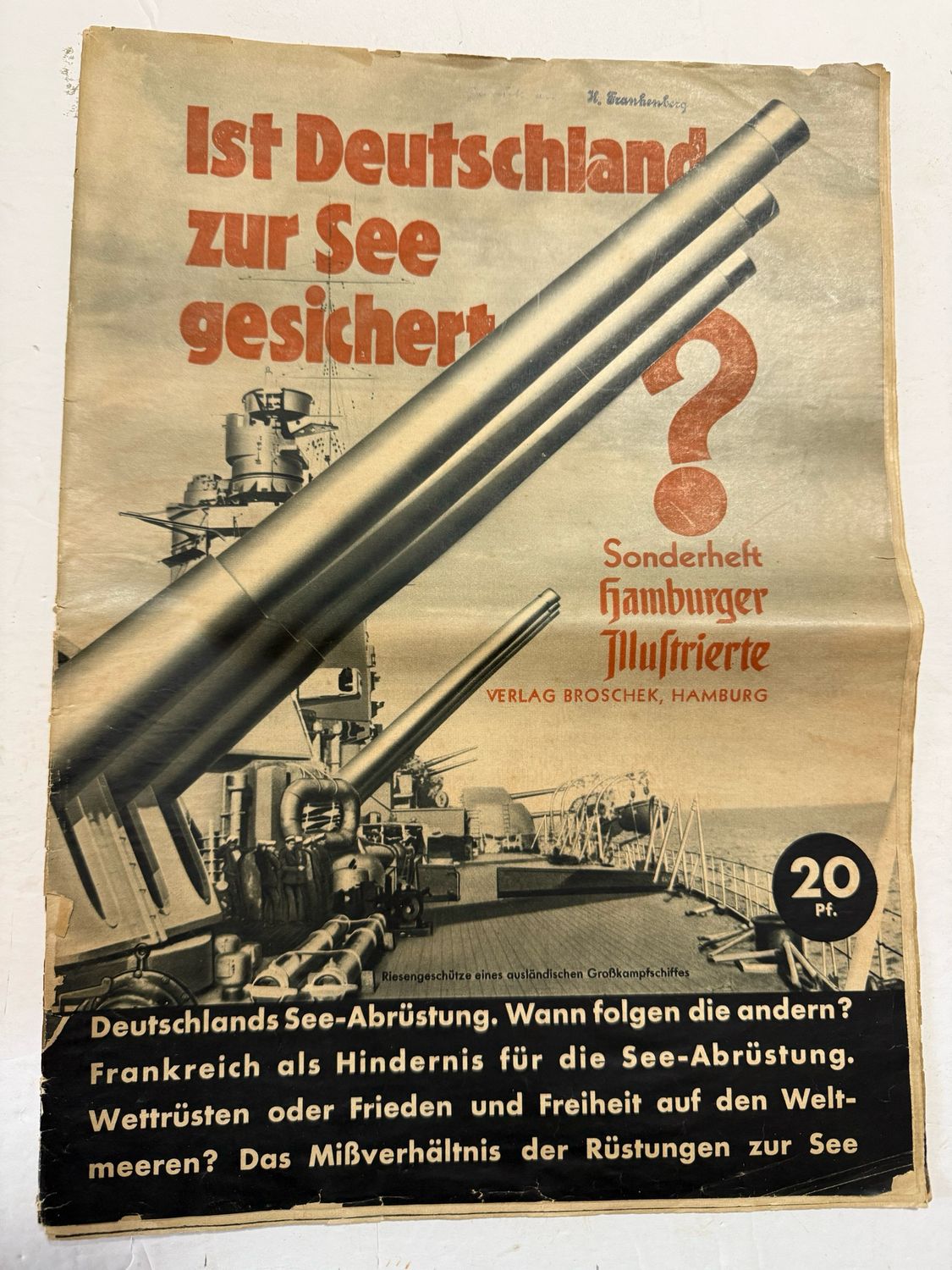 FACEBOOK AUCTION - 1933 German Magazine - Is Germany Safe At Sea? Covers The Pre Adolf German Navy And Concerns About Growth of French, British and Other Navies Versus German Navy