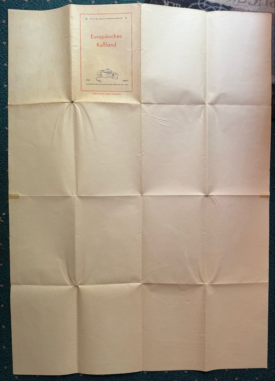 FACEBOOK AUCTION - Large Wehrmacht Map For Europaisches Russland European Russia, For Military Use Only From Wehrmacht High Command 1942, Size 25&quot; x 35&quot;