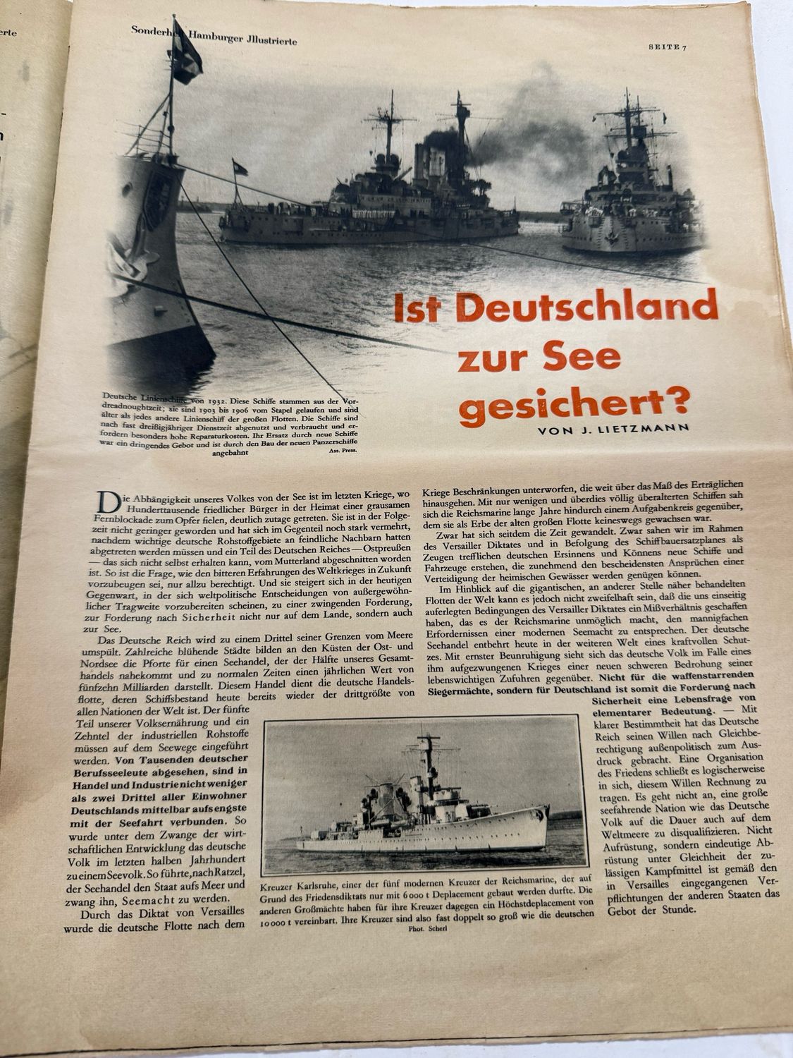 FACEBOOK AUCTION - 1933 German Magazine - Is Germany Safe At Sea? Covers The Pre Adolf German Navy And Concerns About Growth of French, British and Other Navies Versus German Navy