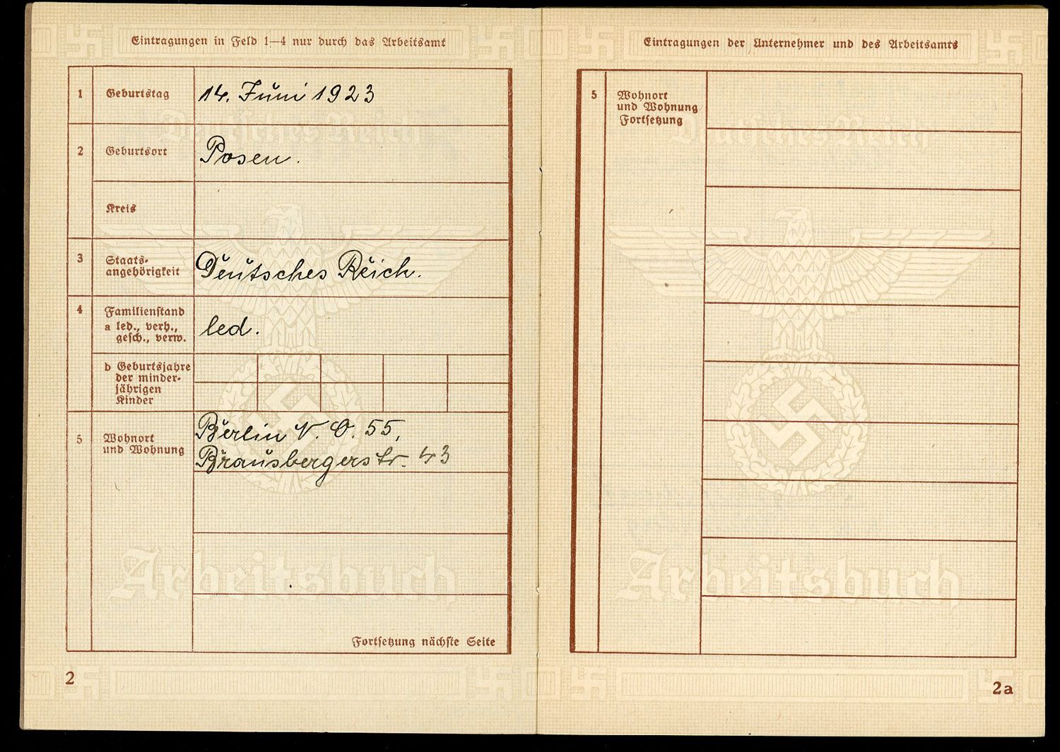 FACEBOOK AUCTION - German WW2 Arbeitsbuch For 21 Year Old Wanda Kulinski From Posen, RAD Arbeitsmaiden, Kriegshilfsdienst, Luftnachrichtenhelferin, Luftgaukommando Berlin, She Only Did Military Relate