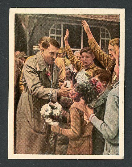 FACEBOOK AUCTION - German 3rd Reich Cigarette Card - Adolf H!tler Receives Flowers From Excited Kids!
